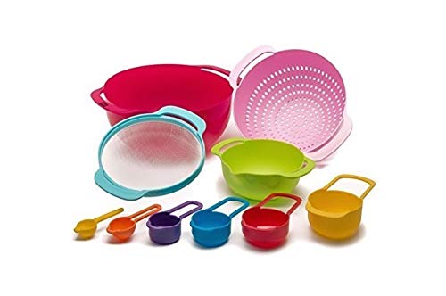 Xtore® 10 PCS Kitchen Bowl Set Versitile Nested Mixing Bowls with Handles,  Including Container, Colander, Sieve and Measuring Cups, Assorted Colors |  