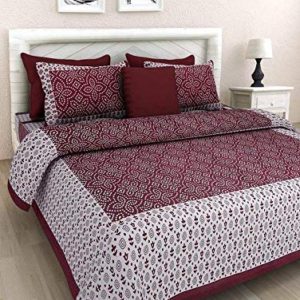 Traditional Jaipuri Print King Size Double Bed Sheet with 2 Pillow Covers B (100% Cotton)
