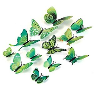 12pcs 3D Home Decor Butterfly | 3D Premium Plastic Build Beautiful Decor Item | Comes with Sticking pad Product (Set of 12) (Flora Green)