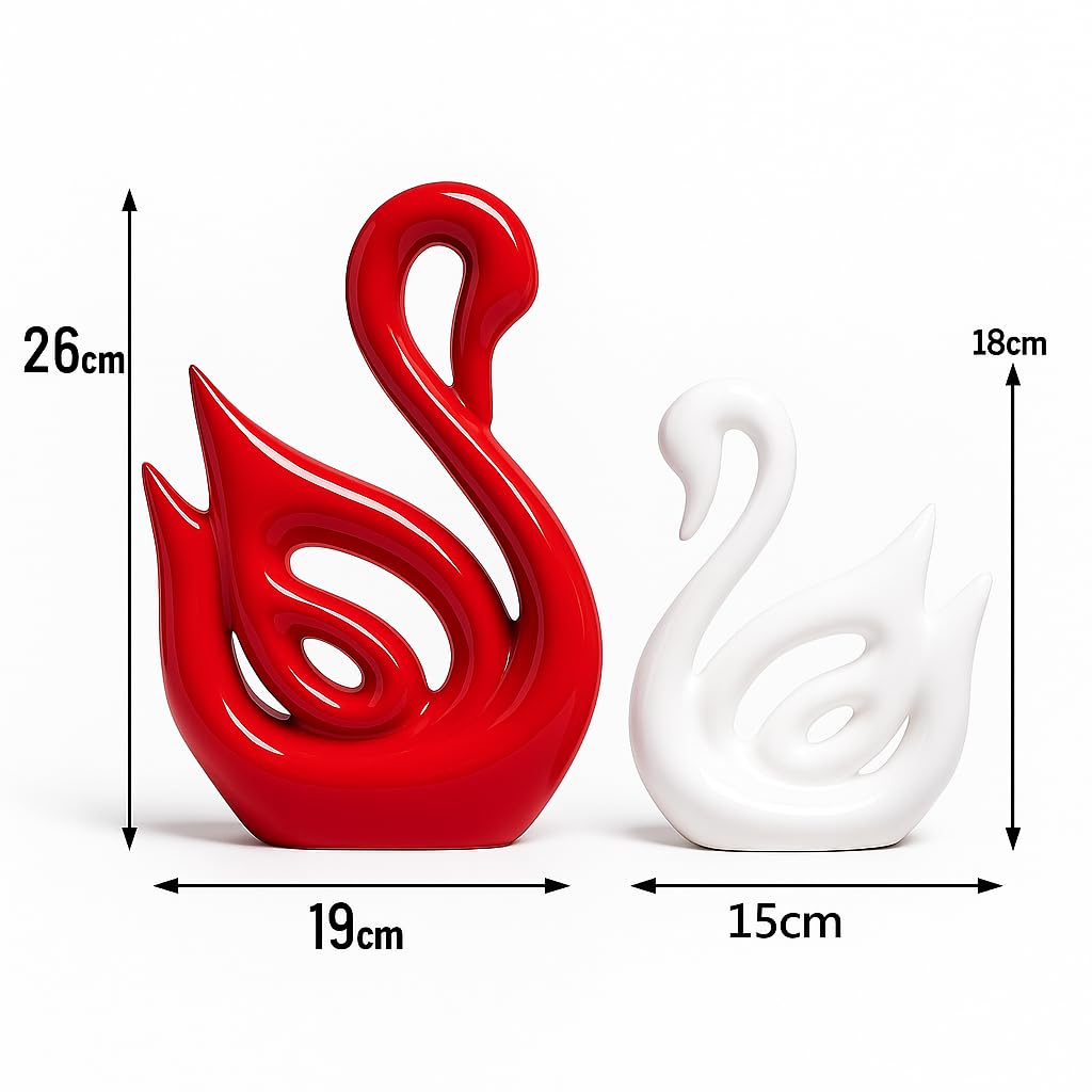 Xtore® Home Décor Lucky Swan Couple | Piano Finish Ceramic Figures (Set of 2 Pc, Large) - Image 7