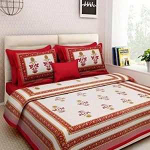 LIFEHAXTORE® Traditional Jaipuri Print King Size Double Bed Sheet with 2 Pillow Covers (100% Cotton, 200 TC)
