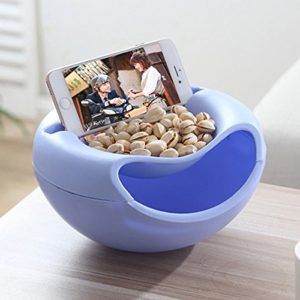Xtore Double Layer Fruit/Snack Bowl with Phone Holder | Bowl Innovative Design| Plate Melon Plastic Seeds Bowl Double Layer Peels Storage
