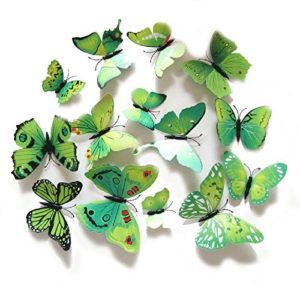 12pcs 3D Home Decor Butterfly | 3D Premium Plastic Build Beautiful Decor Item | Comes with Sticking pad Product (Set of 12) (Flora Green)