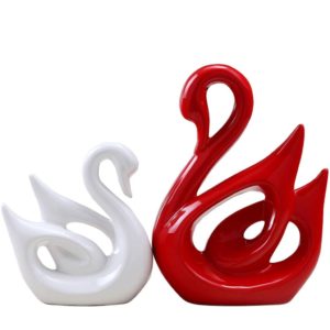 Xtore® Home Décor Lucky Swan Couple | Piano Finish Ceramic Figures (Set of 2 Pc, Large)