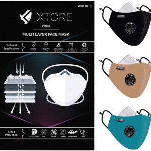 Xtore Viroarmour N-95 FDA CE Certified Face mask | Reusable | Washable | Pack of 3 Masks,3 Filters(Black, Khaki Brown, Sea Green)