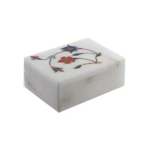 Xtore Floral Inlay Work Marble Jewellery Storage Box | Home Decoration | Gift Item | Birthday | Anniversary | Corporate Gift