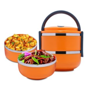 Xtore® Leak Proof Tiffin with Handle | Steam Release lid | Spill Proof | Keeps Food hot | Beautiful Design | Light Weight – Assorted Colors| Premium Quality (Double Layer)