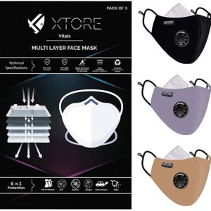 Xtore Viroarmour N-95 FDA CE Certified Face mask | Reusable | Washable | Pack of 3 Masks ,3 Filters (Black, Smokey Gray, Khaki Brown)