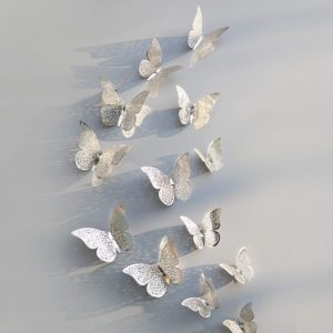 12pcs 3D Metallic Finish Home Decor Butterfly with Sticking pad (Shimmer Silver)(Set of 12)