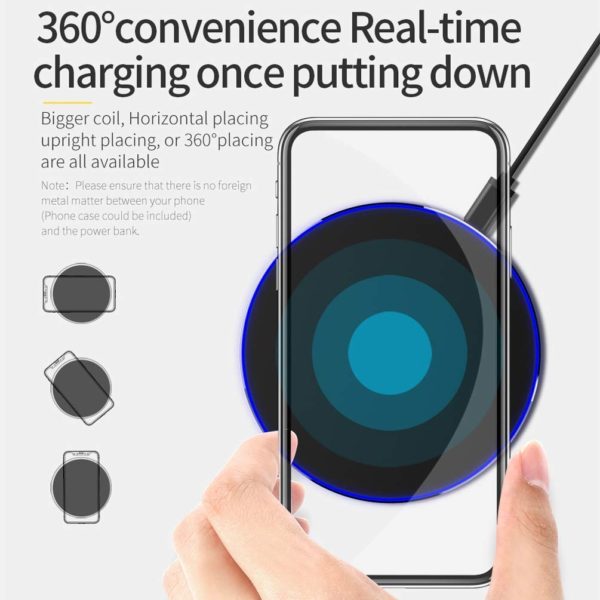 Xtore® Universal Qi- Certified Wireless Charger with Metal Frame | 10 W Output Rating | with Smart LED Indicator | Comes with Charging Cable - Image 4