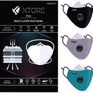 Xtore Viroarmour N-95 FDA CE Certified Face mask | Reusable | Washable | Pack of 3 Masks,3 Filters (Black, Smokey Gray, Sea Green)