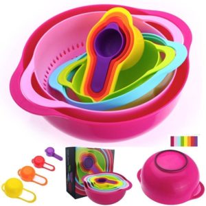 Xtore® 10 PCS Kitchen Bowl Set Versitile Nested Mixing Bowls with Handles, Including Container, Colander, Sieve and Measuring Cups, Assorted Colors | Premium Quality