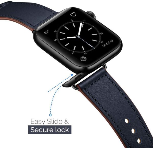 Xtore Leather Band Compatible with iWatch Series 4, 5, 6 and SE {44mm Navy Blue},  NO WATCH INCLUDED - Image 4