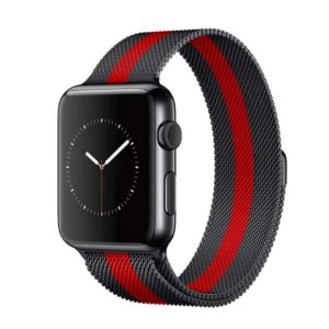 Xtore Loop Strap Stainless Steel Milanese with Magnetic Lock Buckle Compatible with iWatch Series 4, 5, 6 and SE {44mm Red/Black},  NO WATCH INCLUDED