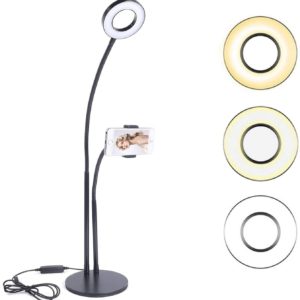 Xtore® 2 in 1 Pro Record/Live Broadcast Setup, Cell Phone Holder with Selfie Ring Light | 3-Level Brightness Selfie Light