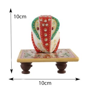 Xtore® Traditional Meenakari Handmade Marble Ganesha with Chowki for Worship / Home Decor | Brings Luck and Prosperity (1 x Ganesha, 1 x Chowki )