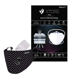 Xtore Viroarmour N-95 FDA CE Certified Antipollution Cotton mask | Reusable | Washable | Pack of 1 (Polka Dot Royal Black)