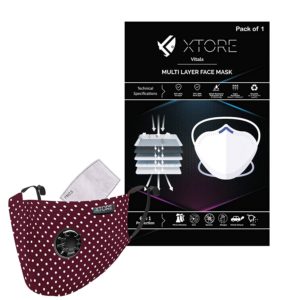 Xtore Viroarmour N-95 FDA CE Certified Antipollution cotton mask | Reusable | Washable | Pack of 1 (Polka Dot Maroon)