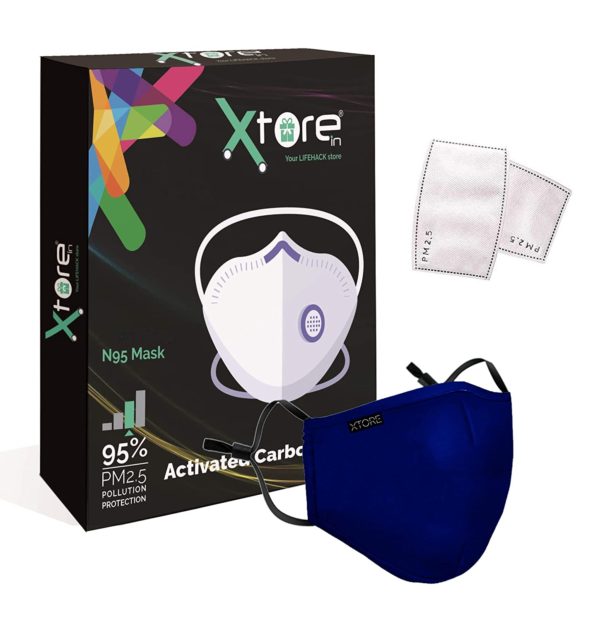 Xtore Color Pro N-95 Anti Pollution Mask | Ultra Comfortable - (1 Mask 2 Filters, Without Valve)(Dark Blue)