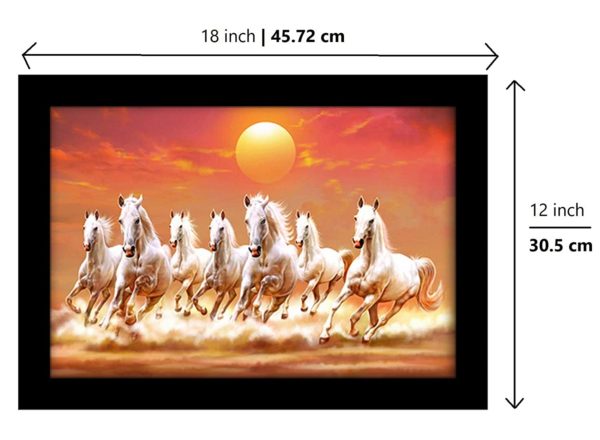 LIFEHAXTORE Seven Lucky Running Vastu Horses Art Framed painting | Ready to hang | Premium Quality - (Wood, 12inch x 18 inch) - Image 3