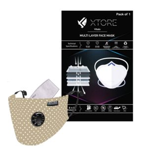 Xtore Viroarmour N-95 FDA CE Certified Antipollution cotton mask | Reusable | Washable | Pack of 1 (Polka Dot Light Brown)