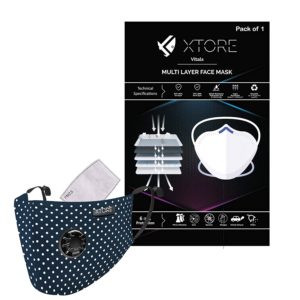 Xtore Viroarmour N-95 FDA CE Certified Antipollution cotton mask | Reusable | Washable | Pack of 1 (Polka Dot Navy)