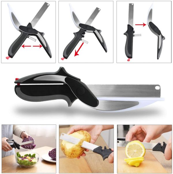 Xtore® 2 in 1 Clever Cutter for Cutting and Slicing Vegetables and Fruits | Detachable Knife | Cutting Board | (Set of 1, Black) - Image 3