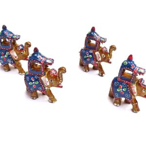 Xtore True Art Indian Traditional Handicraft | Lucky Nose Lifted Elephant | Purely Hand Made | Hand Painted by Proud Indian Artisans (Set of 4, Brown)