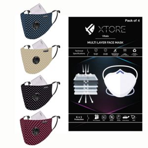 Xtore Viroarmour N-95 FDA CE Certified Antipollution cotton mask | Reusable | Washable | Pack of 4 (Polka dot Black, Maroon, navy Blue, Light Brown)