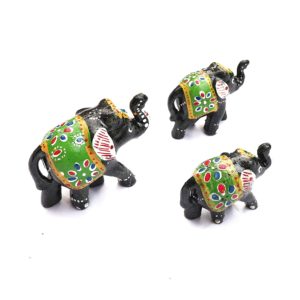 Xtore True Art Indian Traditional Handicraft | Lucky Nose Lifted Elephant | Purely Hand Made | Hand Painted by Proud Indian Artisans (Set of 3, Black)