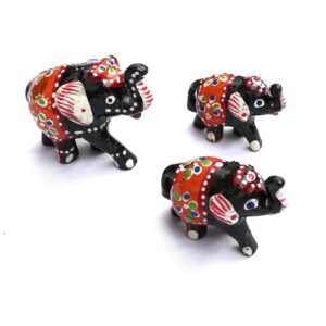 Xtore True Art Indian Traditional Handicraft | Lucky Nose Lifted Elephant | Purely Hand Made | Hand Painted by Proud Indian Artisans (Set of 3, Black)