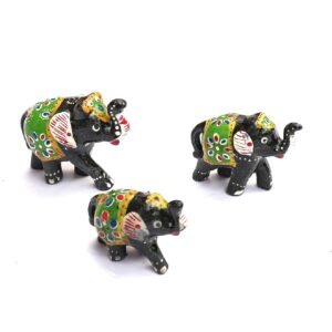 Xtore True Art Indian Traditional Handicraft | Lucky Nose Lifted Elephant | Purely Hand Made | Hand Painted by Proud Indian Artisans (Set of 3, Black)