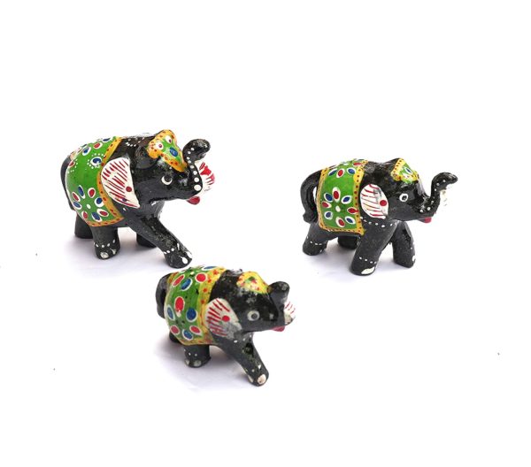 Xtore True Art Indian Traditional Handicraft | Lucky Nose Lifted Elephant | Purely Hand Made | Hand Painted by Proud Indian Artisans (Set of 3, Black) - Image 5