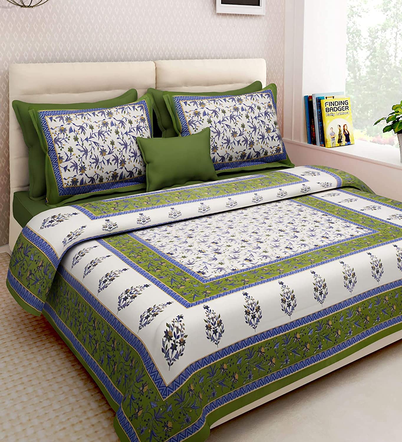 Traditional Jaipuri Print King Size Bed Sheet with 2 Pillow Covers -100 ...