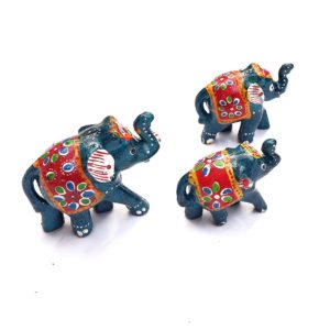 Xtore True Art Indian Traditional Handicraft | Lucky Nose Lifted Elephant | Purely Hand Made | Hand Painted by Proud Indian Artisans (Set of 3, Blue)