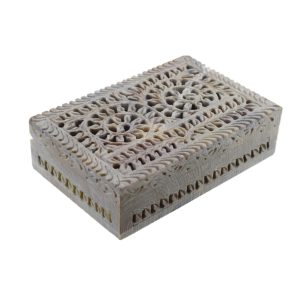 XTORE Floral Carving Jaali Work Marble Jewellery Box | Home Decoration | Gift Item | Birthday | Anniversary | Corporate Gift