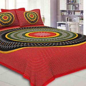 Cotton Traditional Jaipuri Print King Size Double Bed Sheet with 2 Pillow Covers (Multicolour)