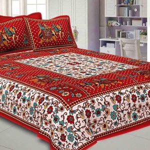 Traditional Jaipuri Print King Size Double Bed She...