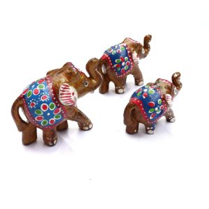 Xtore True Art Indian Traditional Handicraft | Lucky Nose Lifted Elephant | Purely Hand Made | Hand Painted by Proud Indian Artisans (Set of 3, Brown)