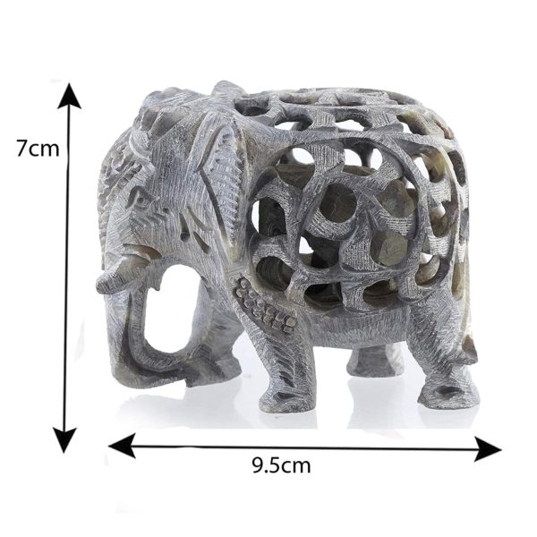 XTORE Antique Decor Lucky Work Marble Single Stone Elephant with Jali Design Carving Having Baby-Elephant Inside - Image 2