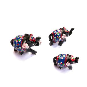 Xtore True Art Indian Traditional Handicraft | Lucky Nose Lifted Elephant | Purely Hand Made | Hand Painted by Proud Indian Artisans (Set of 3, Black)