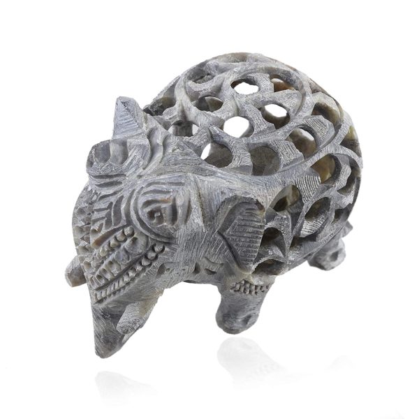 XTORE Antique Decor Lucky Work Marble Single Stone Elephant with Jali Design Carving Having Baby-Elephant Inside - Image 5