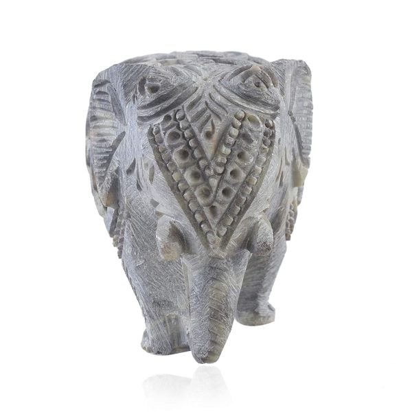 XTORE Antique Decor Lucky Work Marble Single Stone Elephant with Jali Design Carving Having Baby-Elephant Inside - Image 4