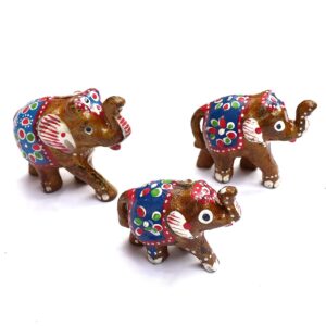 Xtore True Art Indian Traditional Handicraft | Lucky Nose Lifted Elephant | Purely Hand Made | Hand Painted by Proud Indian Artisans (Set of 3, Brown)