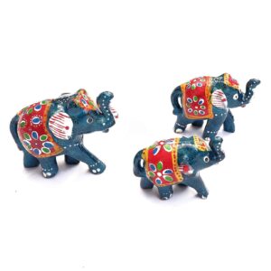 Xtore True Art Indian Traditional Handicraft | Lucky Nose Lifted Elephant | Purely Hand Made | Hand Painted by Proud Indian Artisans (Set of 3, Blue)