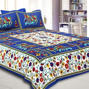 LIFEHAXTORE Xtore Traditional Jaipuri Print King Size Cotton Double Bed Sheet with 2 Pillow Covers (Multicolour)