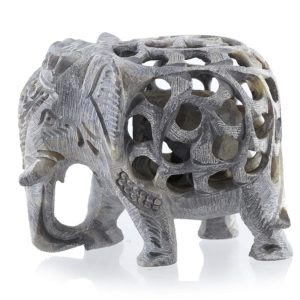 XTORE Antique Decor Lucky Work Marble Single Stone Elephant with Jali Design Carving Having Baby-Elephant Inside