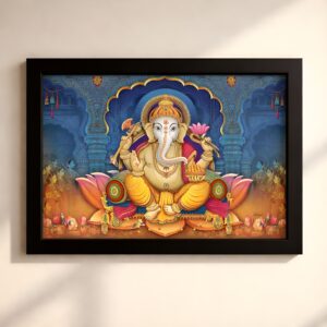 LIFEHAXTORE® Xtore Lotus Ganesha Art Framed Painting | Ready to Hang (Wood, 12inch x 18 inch)
