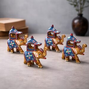 Xtore True Art Indian Traditional Handicraft | Lucky Nose Lifted Elephant | Purely Hand Made | Hand Painted by Proud Indian Artisans (Set of 4, Brown)
