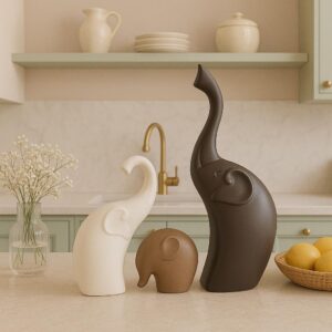 Xtore Home Décor Elephant Family Matte Finish Cer...